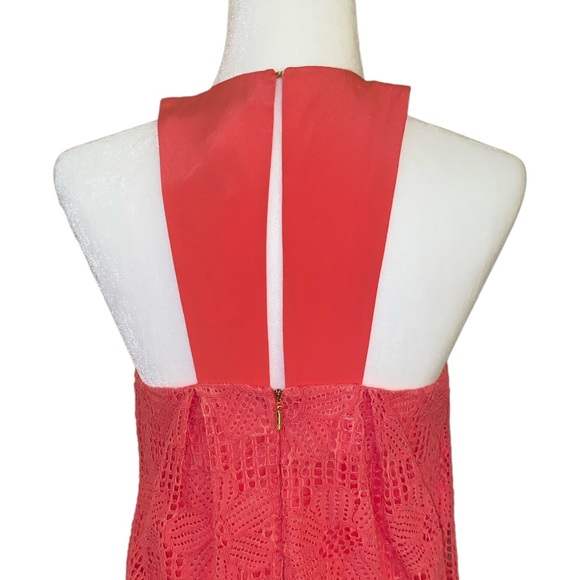 NWT Trina Turk Felisha Coral Lace Draped Halter Mini Dress in Guava - 4 - Picture 9 of 16